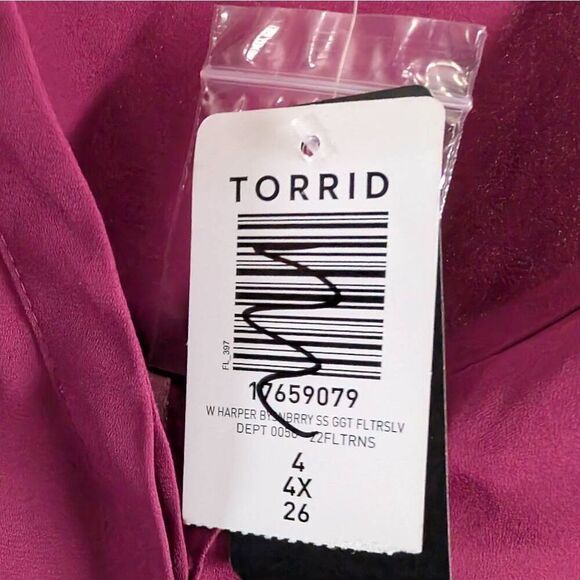 Torrid 4 4X Harper Berry Pink Short Flutter Sleeve Top Georgette Pullover NWT 30 - Picture 9 of 9